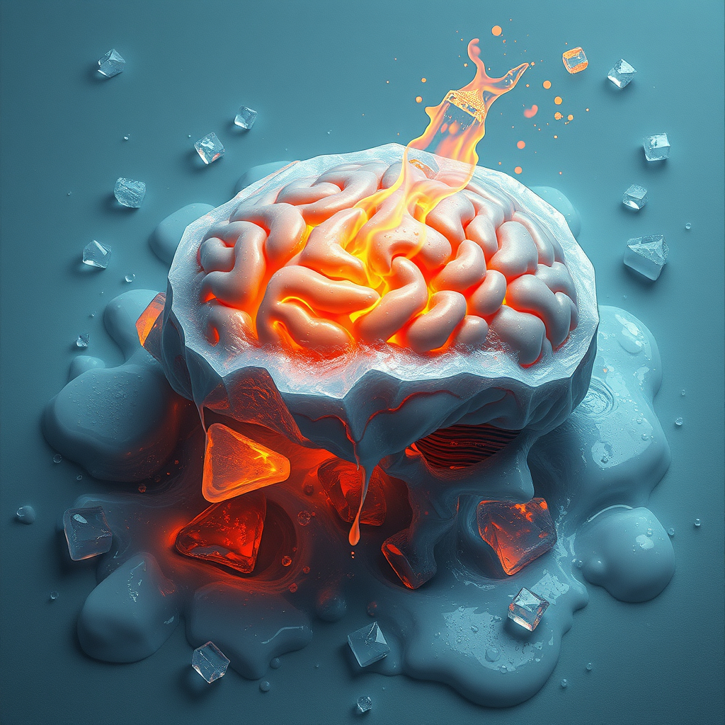 A human brain melting like an ice cube