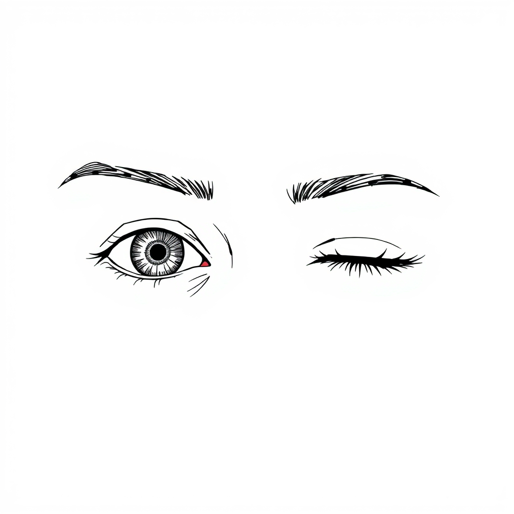 A pair of human eyes, one open and one closed